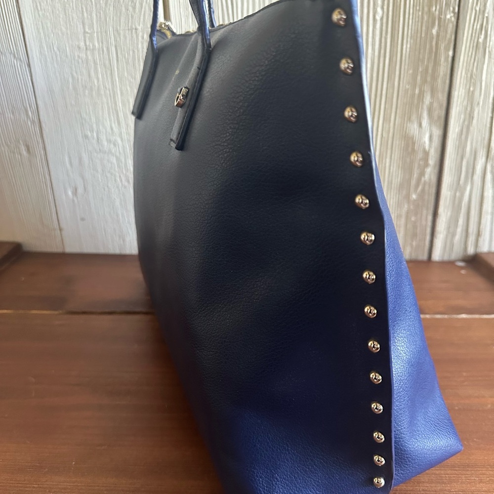 Kate Spade On Purpose Navy Leather Studded Tote Rwanda + MagSafe Wallet NWT - Picture 5 of 12